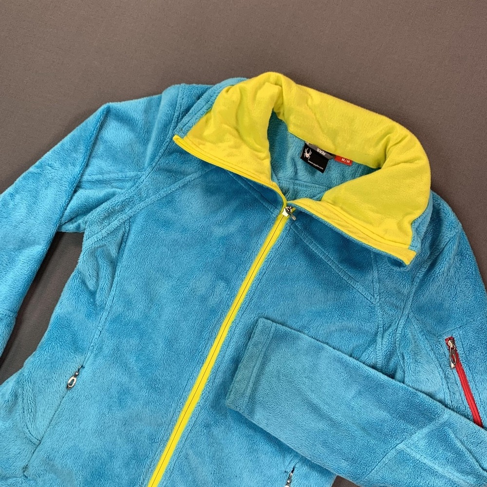 Spyder Jacket Women Medium Turquoise Plush Fleece Full Zip Ski Warm Style 132142